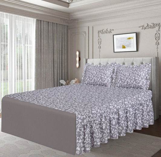 3 PCs Printed Bed skirt with Pillow cover 17