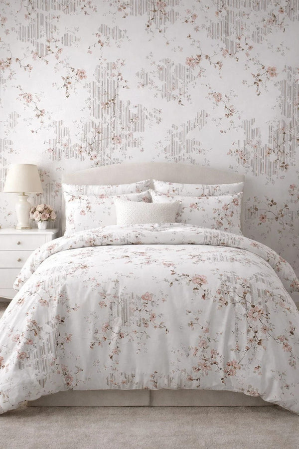 Soft Blush Blossom Printed Bedding Set